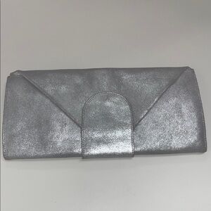 TANO Elegant Silver Leather Envelope Clutch